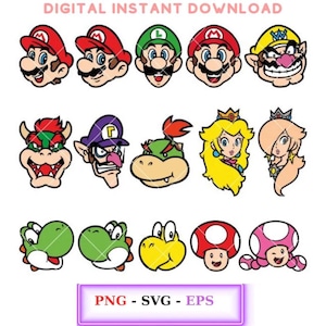 Super Mario Heads Bundle Svg, Mario Characters Svg, Super Mario Svg, Mario Bros Svg, Cricut, Silhouette Vector Cut File