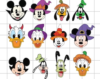 Mouse And Friends Halloween Svg Bundle, Mickey Head Png, Minnie Pumpkin Clipart, Pluto Trick Or Treat Digital File, Svg For Cricut