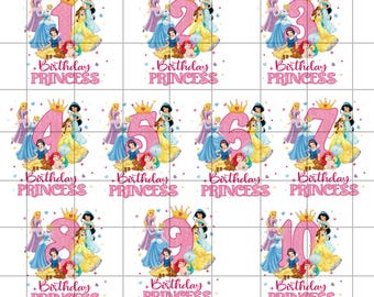 Princess Birthday Png Bundle, Birthday Girl Png Digital File, Birthday Number Printable, Princess Birthday