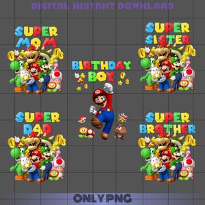 Mario Familie Geburtstag Png-Bundle, Mario Bros Geburtstag Digitale Datei, Familie Geburtstag Clipart,