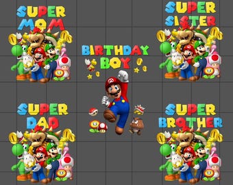 Mario Family Birthday Png Bundle, Mario Bros Birthday Digital File, Family Birthday Clipart,