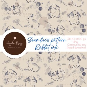 Seamless Pattern Rabbit ink. Pattern for commercial use, digital printing, printing on textiles, printing on paper