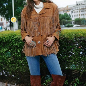 Women&#39;s Vintage Fringe Leather Jacket, Brown Suede Leather Jacket, Ladies Handmade Leather jacket, Fringe Jacket, Western Jacket, Best Gifts