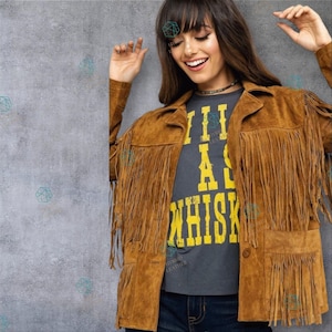 Women&#39;s Vintage Fringe Leather Jacket, Brown Ladies Leather Jacket, Women Suede Leather Jacket, Westerns Fringes Jacket, Best Gift for Her