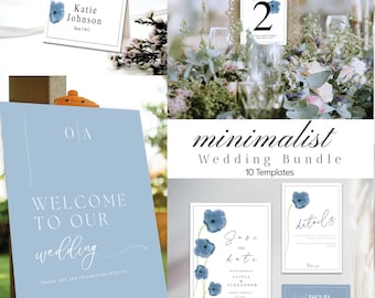 Modelo de conjunto de casamento em toile azul claro, pacote de convites de casamento elegantes, download de suíte de convites Something Blue, convites azuis franceses