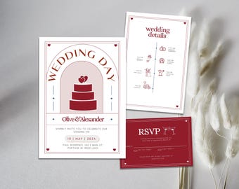 Illustrated Wedding Suite Template Hand Drawn Scribble Illustrations Handwritten Wedding Invitation RSVP Printable Unique Wedding Invites