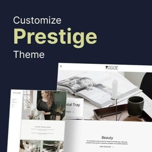 K&ouml;nnte beinhalten: Ein Screenshot einer Website, der ein Website-Design f&uuml;r eine Beauty- und Lifestyle-Marke namens "Vogue" zeigt. Die Website hat ein minimalistisches Design mit wei&szlig;em Hintergrund und schwarzem Text. Die Website zeigt auch ein Produktbild eines Metalltabletts mit einer Kerze und einer Tasse darauf. Der Text "Metal Tray" ist im Bild sichtbar.