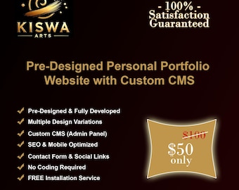 Diseño de sitio web de portafolio personal con CMS personalizado / Optimizado para SEO / Compatible con dispositivos móviles / Sin codificación / Instalación gratuita en el alojamiento