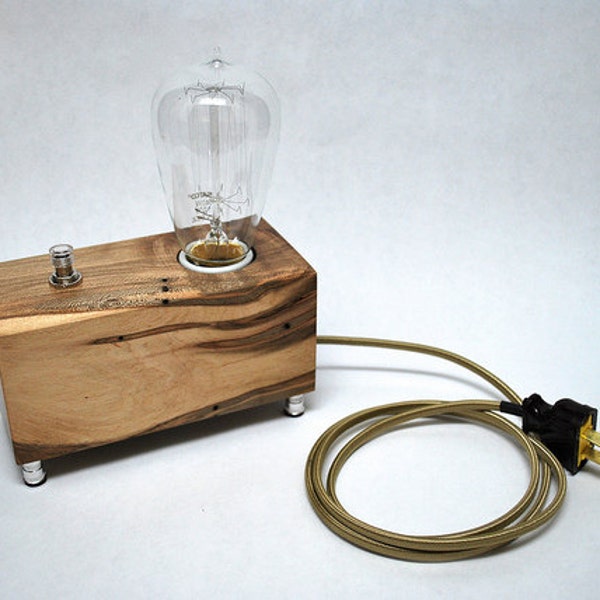 The Menlo Park Lamp- Single Edison Bulb in Spalted Maple Wood. Modern Table or Desk Lamp.