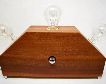 The Menlo Park Lamp- Triple Edison's in Sapele Wood w/ Full Range Dimmer. Modern Table or Desk Lamp.