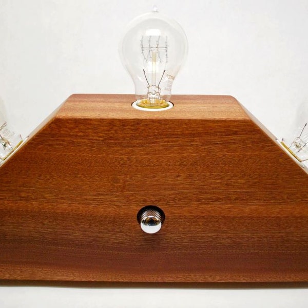 The Menlo Park Lamp- Triple Edison's in Sapele Wood w/ Full Range Dimmer. Modern Table or Desk Lamp.