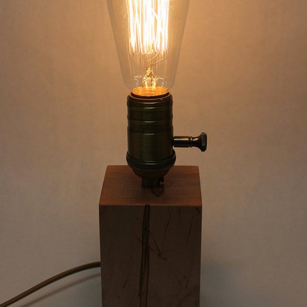 The Menlo Park Lamp - Single Edison Bulb in Ambrosia Maple Wood w/ Full Range Dimmer. Modern Table or Desk Lamp.