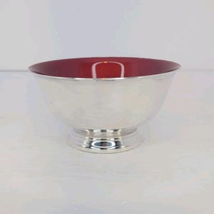 Vintage MCM Reed & Barton Bowl #101 Silver-Plated Red Enameled Liner Footed