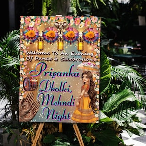 Custom Dholki Welcome Sign: Indian Mehndi Night Decor (Digital Template)