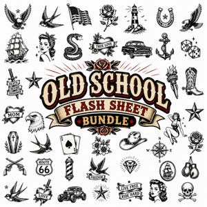Pacchetto di disegni per tatuaggi - Design old school (Download immediato)