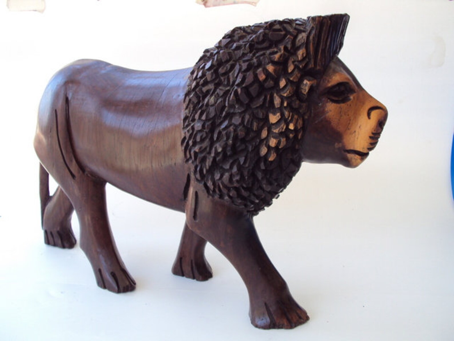 Vintage Folk Art Hand Carved Wood Lion Statues Sculpture Etsy UK