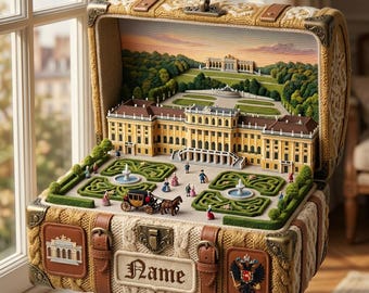Custom Vienna Ornament, 2D Flat Acrylic Austria Travel Gift, Personalized Schonbrunn Suitcase Keepsake, Knitted Style Palace Decor