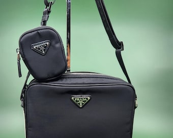 Authentic Vintage Prada Black Nylon Messenger Bag 1990s Tessuto