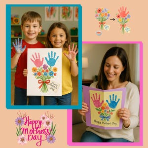 Arte con huellas de manos para el Día de la Madre, Regalo para el Día de la Madre, Imprimible para el Día de la Madre, Manualidad para el Día de la Madre, Tarjeta para el Día de la Madre, Arte con huellas de manos