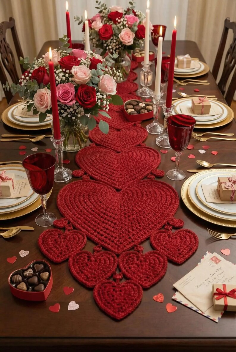 Crochet Heart Table Runner Pattern – Flat Seamless Hearts With ...