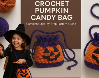 Kürbisse häkeln Candy Bag Pattern Schritt-für-Schritt Halloween Tote PDF | Herbst Amigurumi Kürbis Trick-or-Treat Korb Tutorial