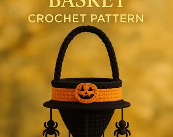 Haakpatroon Halloween-heksenhoedmand – Spooky snoephouder PDF | Zelfstudie Trick-or-Treat-tas (Amerikaanse voorwaarden)