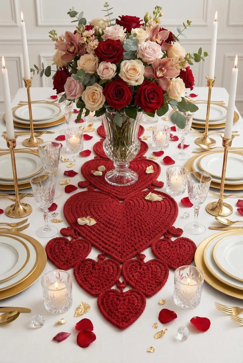 Crochet Heart Table Runner Pattern – Flat Seamless Hearts With ...