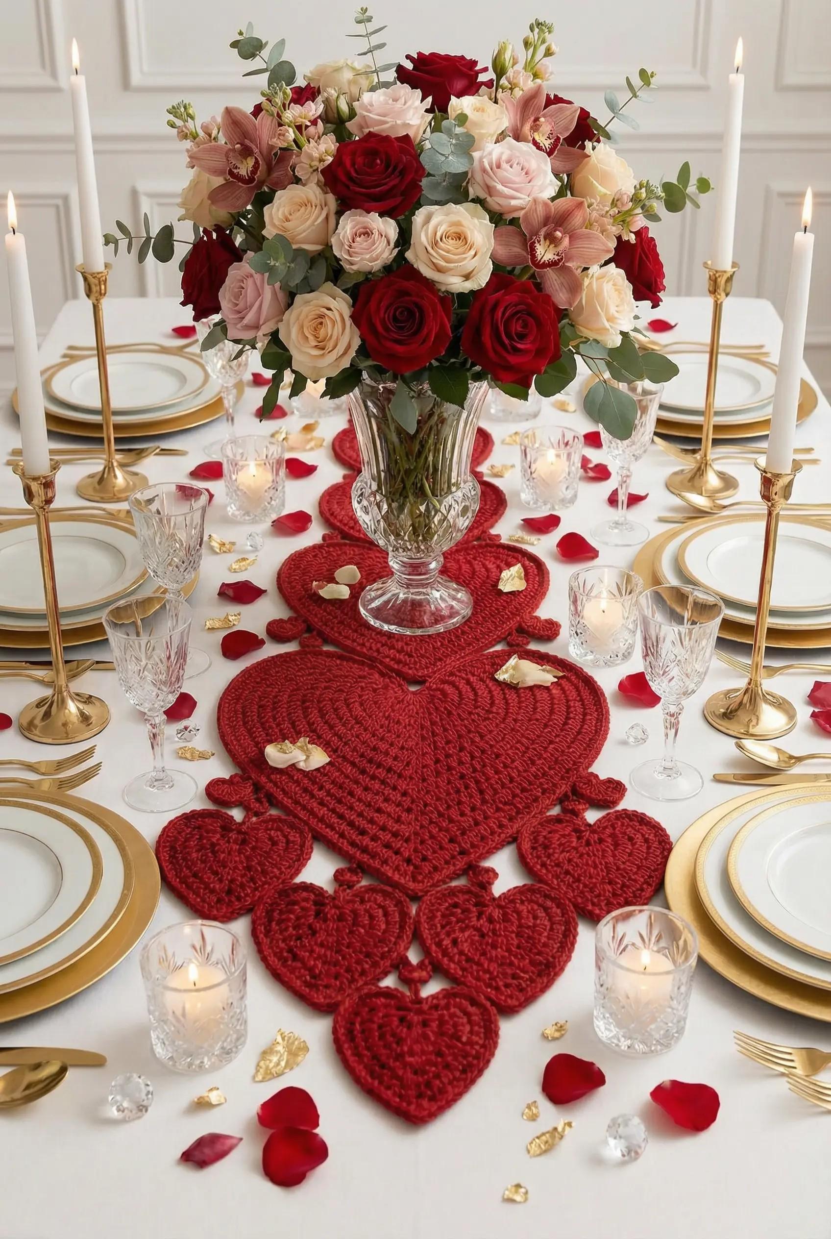 Crochet Heart Table Runner Pattern – Flat Seamless Hearts With ...