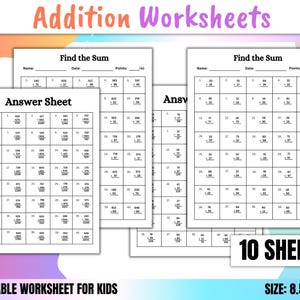 Addition Worksheets Math Worksheets Printable Blanks Worksheets Kindergarten 1st grade 2nd Grade math Printable Worksheets