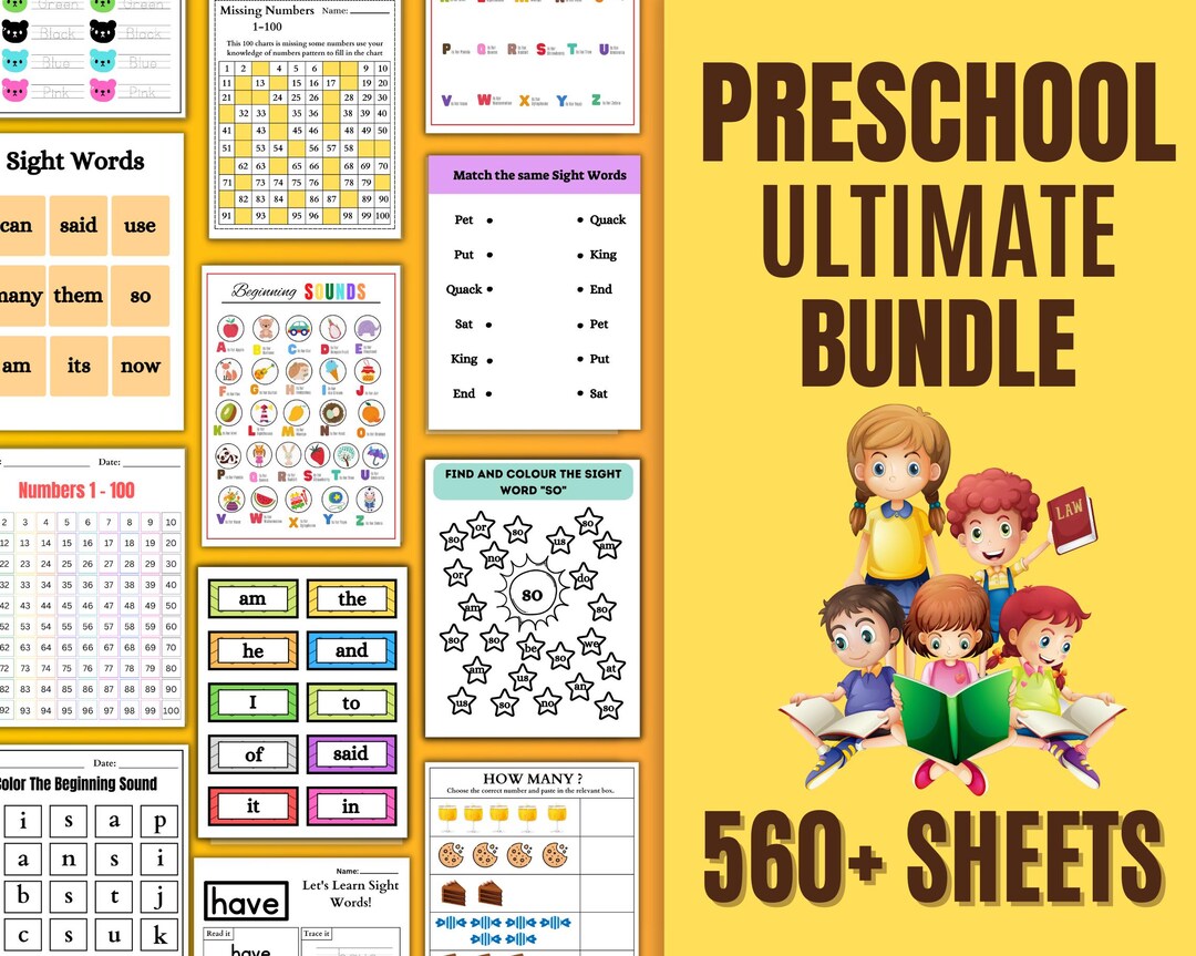 500+ Preschool Pre-k + Kindergarten Learning Bundle 560+, Printable ...