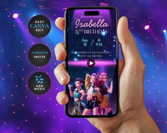 Video Invitación Evite Kpop Cazadores de Demonios Invitación de Cumpleaños Video, K Pop Demonio Invitación de Carpeta Invitación de Video de Cumpleaños K Pop EDITABLE