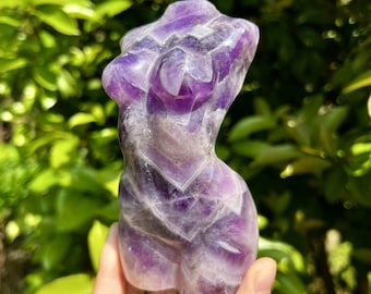Estatua de torso femenino de amatista tallada a mano, talla de diosa de cristal natural, decoración curativa.