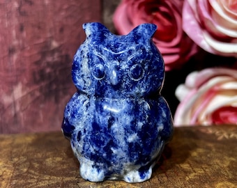 Hand Carved Natural Sodalite Owl Figurine, Crystal Carving