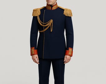 Nicholas 1896 Royal Blue Militärmantel – Goldstickerei & Aiguillette | Maßanfertigung | Alle Größen | Jacket Tailor