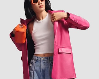 Hot Pink Leather Blazer | Oversized 90s Women’s Jacket