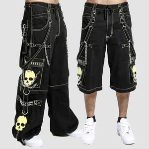 Spodnie punkowe męskie gotyckie cybernetyczne gotyckie czaszki łańcuchowe cargo workowate spodnie Y2K Techwear Harajuku Emo Fashion czarne