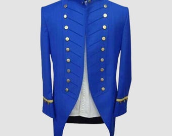Blauer Infanterie-Offiziersmantel – Herren Militärjacke mit Goldborte, Paradeuniform, Maßanfertigung, Jacket Tailor, Gratis Versand