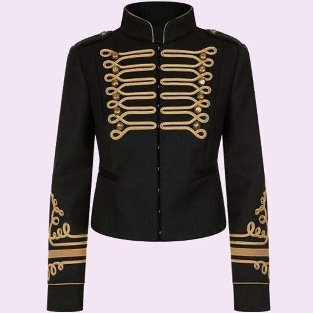 Women’s Black Cotton Military Jacket | Hussar Style With Gold Braid - Etsy