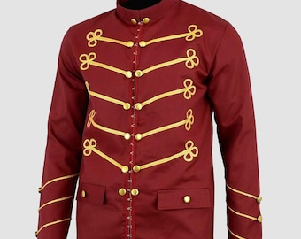 Red Military Jacket with Gold Embroidery | Cotton Steampunk Coat
