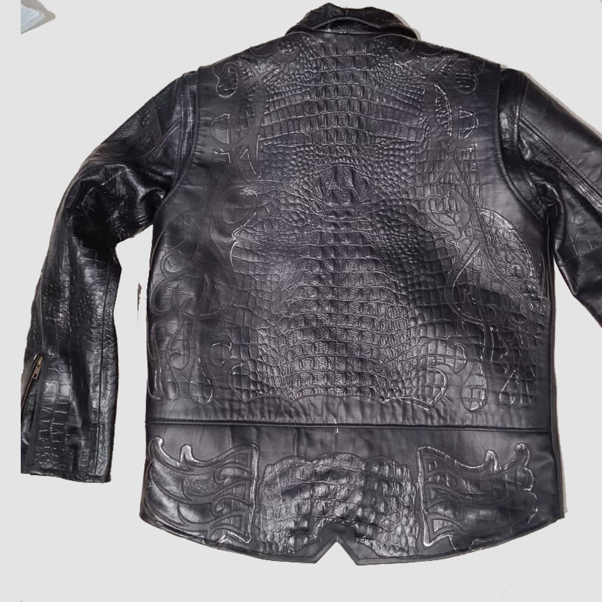 Men's Black Crocodile Embossed Leather Jacket – Exotic Alligator