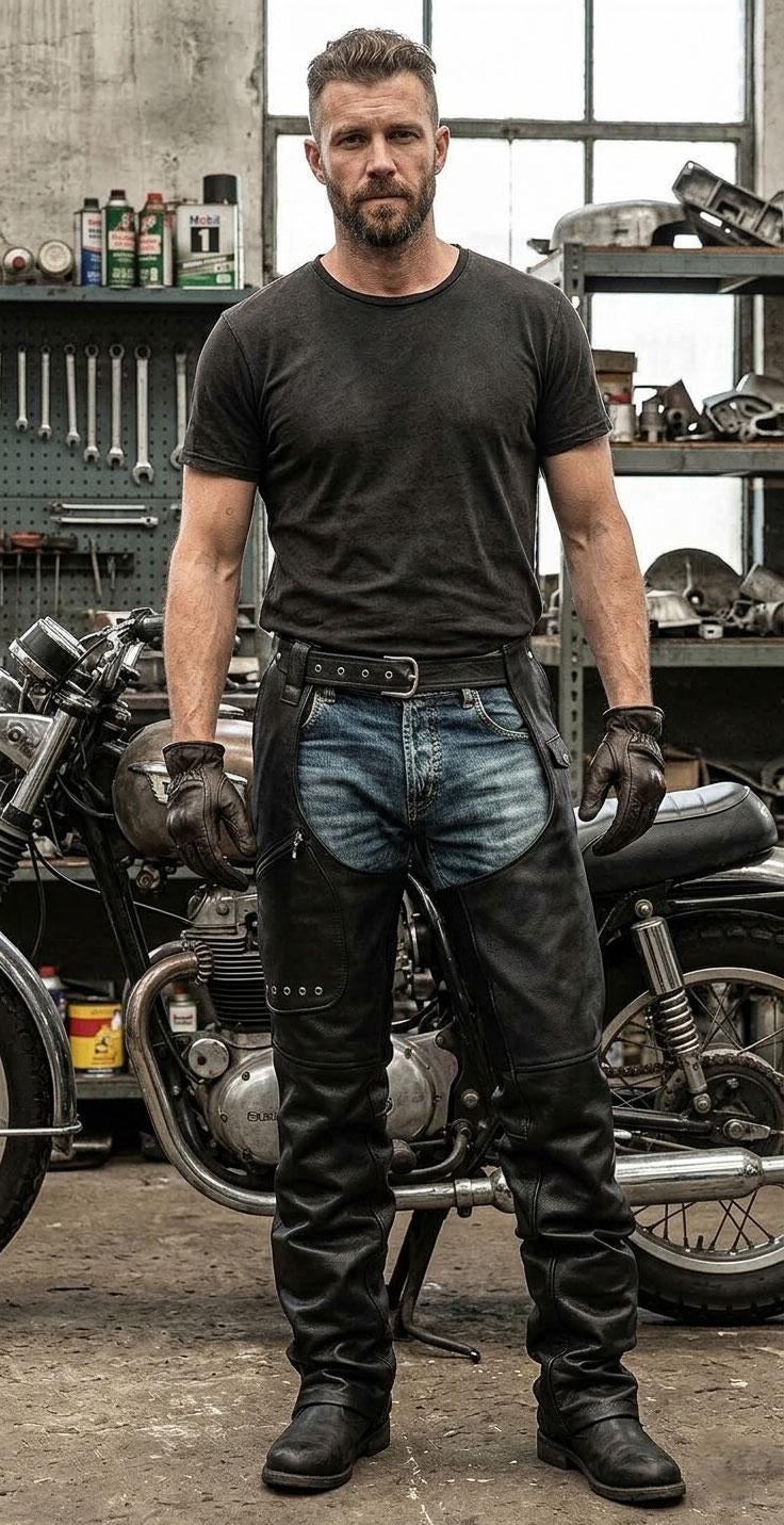 Men's Genuine Leather Motorcycle Chaps with Heavy Duty Cowhide Biker Riding Pants with Pockets