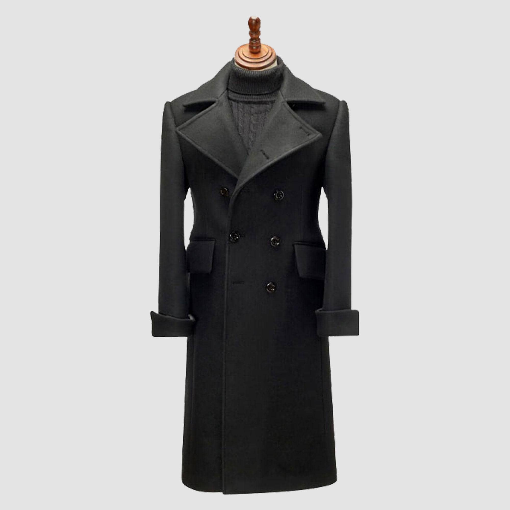 Victorian Overcoat Men's Black Wool Double-breasted Military