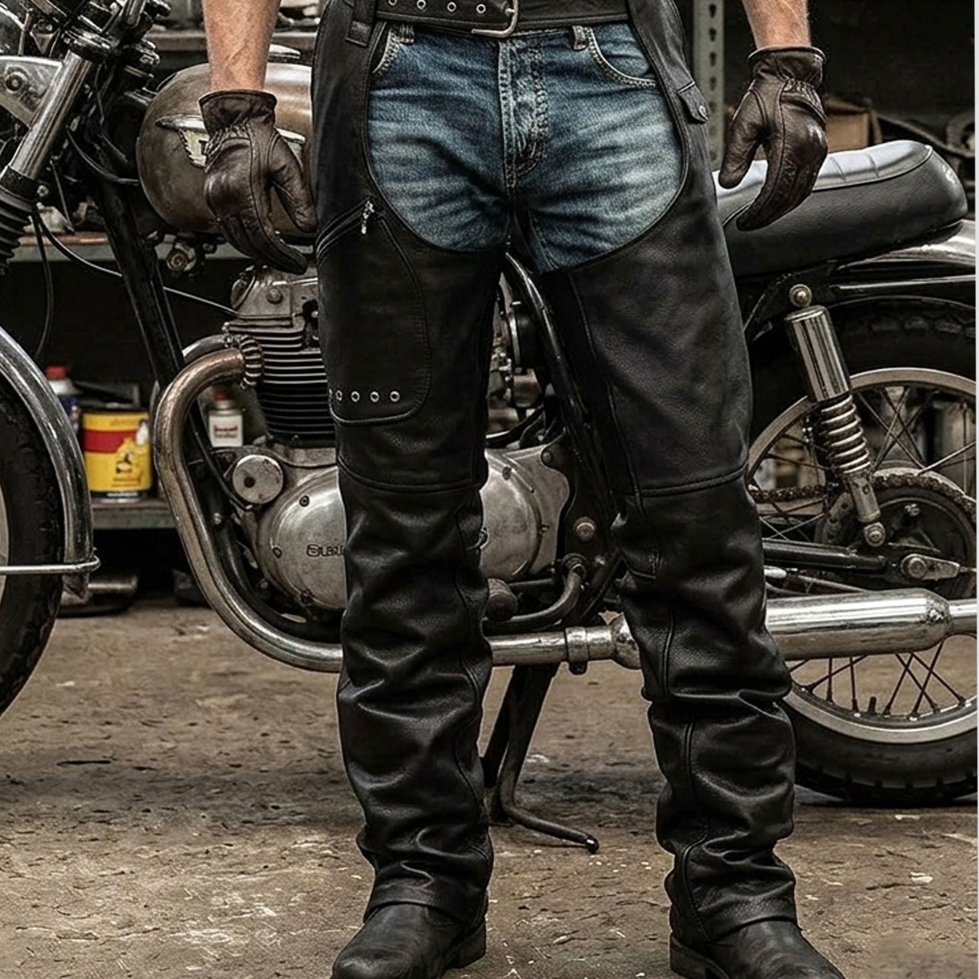 バイク サイズ40 XL OUTLAW 牛革 レザー ブラック パンツ バイク