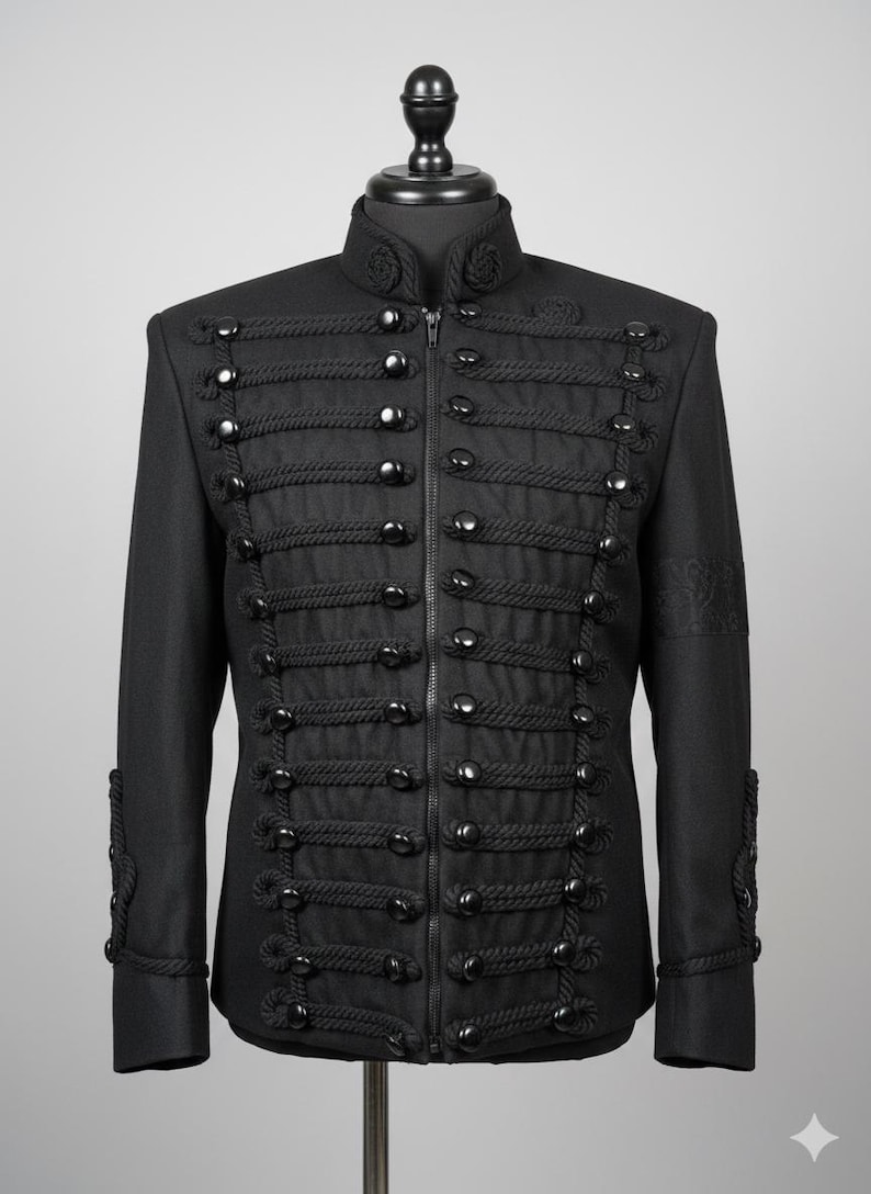 Handgemaakt Michael Jackson militair jack | Zwarte wollen huzaarstijl afbeelding 10