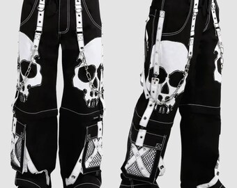 Skull Graphic Cargo Pants of Gothic Techwear With Chain Detail - Etsy