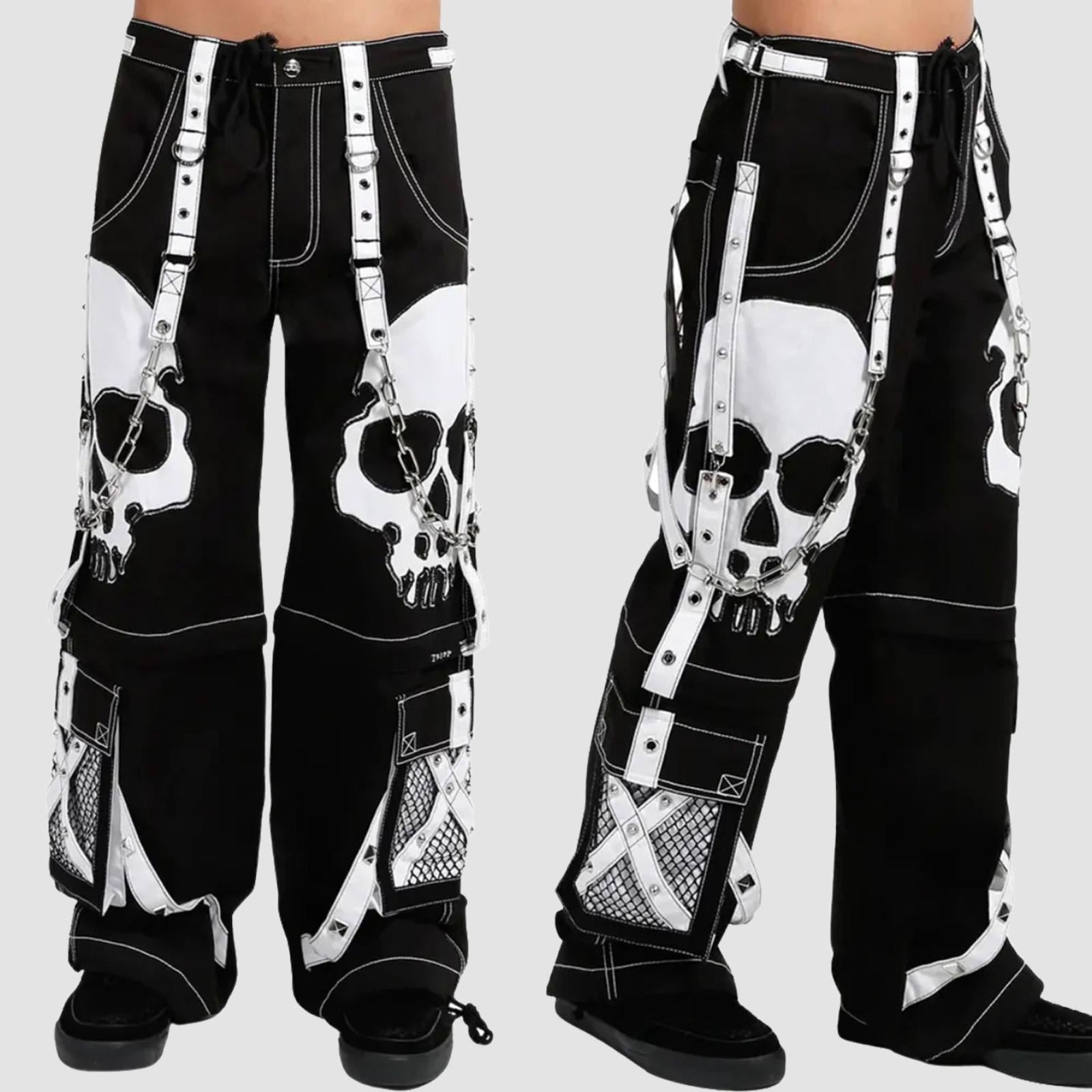 Skull Graphic Cargo Pants of Gothic Techwear With Chain Detail - Etsy
