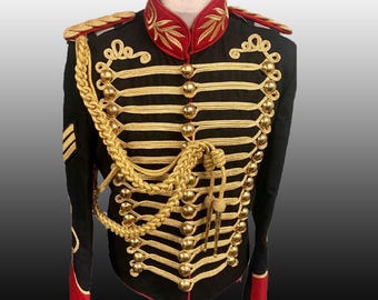 Steampunk Wool Military Coat | Black Jacket with Gold Braiding