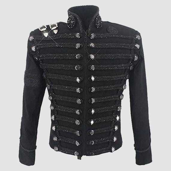 Handmade Michael Jackson Military Jacket | Black Wool Hussar Style