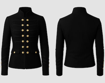Women’s Wool Military Jacket | Black Hussar Parade Coat, Vintage Style
