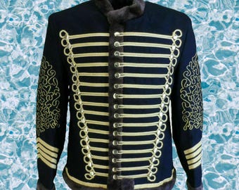 Handmade Black Hussar Jacket | Vintage Military Steampunk Coat